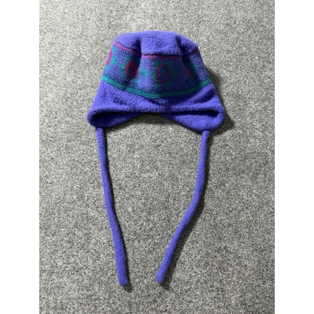 VTG Turtle Fur Kids Winter Beanie Ski Hat Wool Knit‎ Fleece Lining Purple 90s